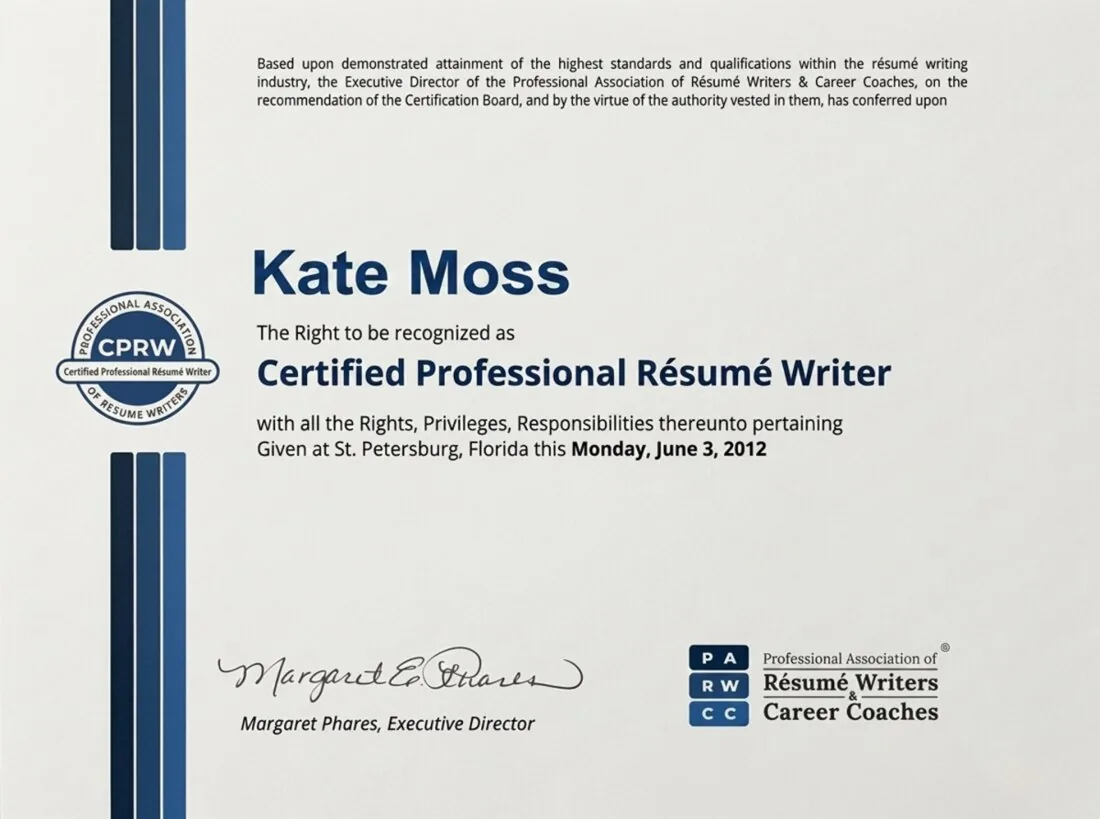 The CPRW certificate issued to our writer